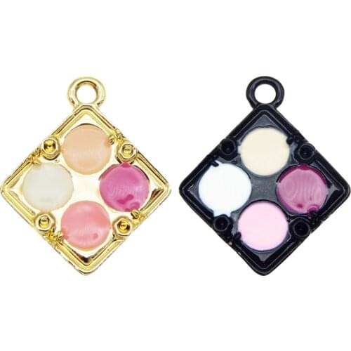 Julie Wang 4PCS Enamel Eye shadow Charms Alloy Gold Black Tone Artificial Cosmetic Necklace Bracelet Jewelry Making Accessory