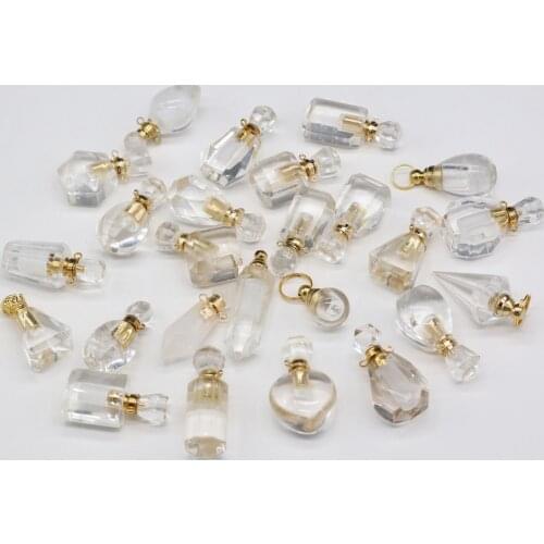 Natural Semiprecious Stone Perfume Bottle Clear QuartzPendantCharms for Jewelry Making DIY Necklace Accessories Connector