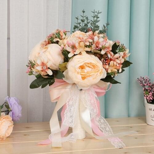 HONGFUYU Artificial Wedding Flowers Bridal Bouquets In Stock Rhinestone Rose Wedding Supplies Bride Engagement Holding Flowers