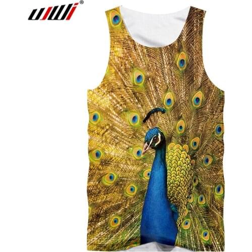 UJWI New Mens 3D Printing Tank Top Animal Peacock Sleeveless Shirt Fashion Casual Green Animal Broken Pendant Vest Dropship 5XL