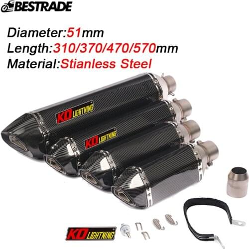 Motorcycle Universal 51mm Exhaust Muffler Pipe Silencer Tube Vent Tips With DB Killer Escape Modified Scooter Stainless Steel