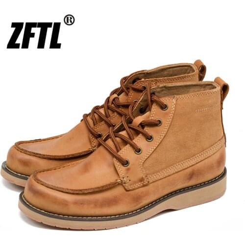 ZFTL New Men casual tooling shoes genuine leather autumn winter lace-up martins boots male ankle bots Retro motorcycle boots 120