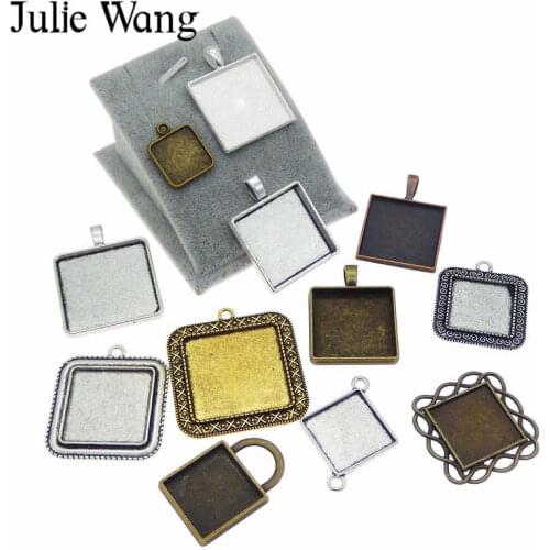 Julie Wang 10PCS Randomly Send Alloy Square Tray Settings Bezel Cabochon Cameo Base Pendant Charms Jewelry Making Accessory