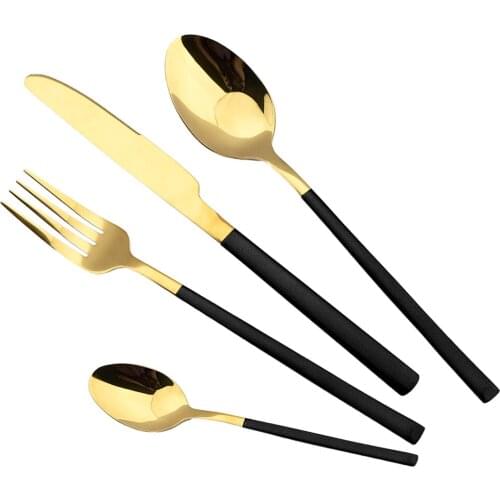 4Pcs Dinnerware Set Stainless Steel Tableware Set Knife Fork Spoon Dinner Set Black Gold Cutlery Set Kitchen Service for 1