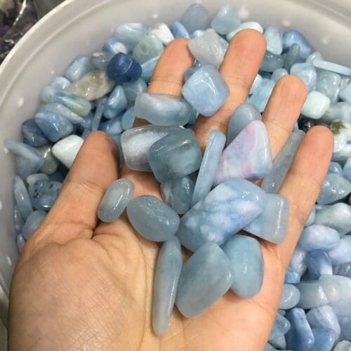 Natural Aquamarine Tumbled Stone Polished blue gemstone crystal for decoration