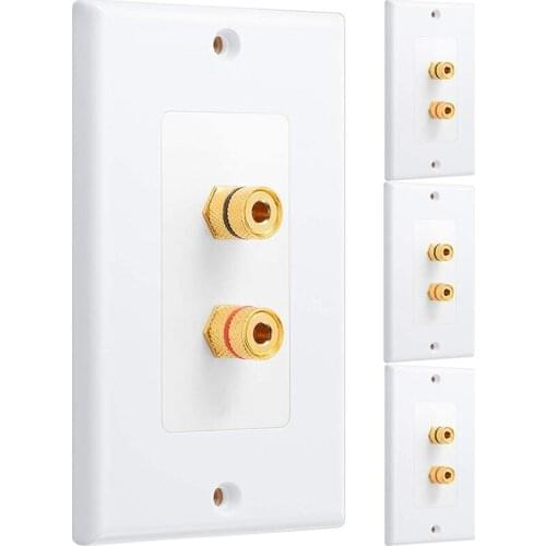 NEW-4 Pack Single Gang 1.0 Speaker Wire Wall Plate (Banana Plug Wall Plate) for 1 Speaker, White