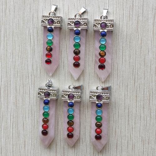 Wholesale 6pcs/lot 2020 new fashion natural quartz stone pink arrow shape pendants for necklace jewelry marking free shipping