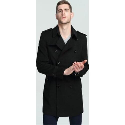 Autumn winter new mens woolen coat double-breasted business cashmere clothing mid-length slim sobretudo masculino black grey