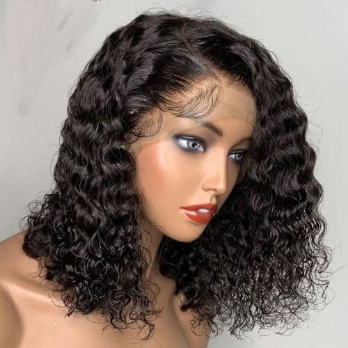 12Inch 180%Density Short Bob Kinky Curly Synthetic Lace Front Wig For Women With Baby Hair Heat Resistant Fiber Hair Daily Wig