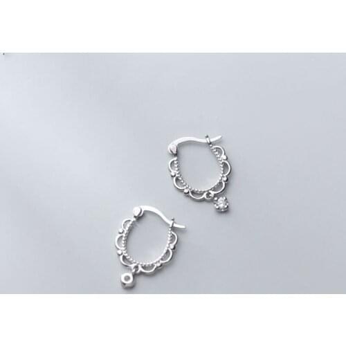 POPACC Sweet Lace Shape Water Drop Shaped Hoop Earrings Silver Color Ear Jewelry For Women Party Gifts