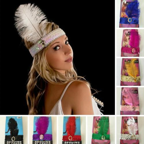 1920s flapper headband sequin feather head band party accessories fancy dress