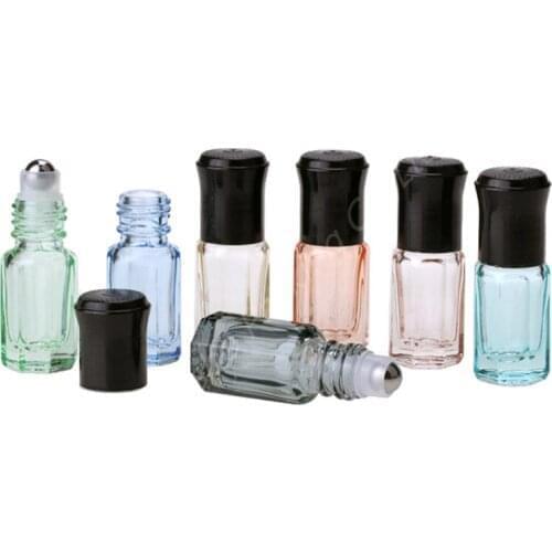 50pcs 3ml Empty Mini Glass roll on bottles for essential oils Refillable perfume bottle 3cc deodorant containers with black lid