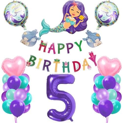 Mermaid Balloons Party Supplies 1-9 Number Foil Balloon Kids Faovr Birthday Party Decoration Baby Shower shell Latex balloon