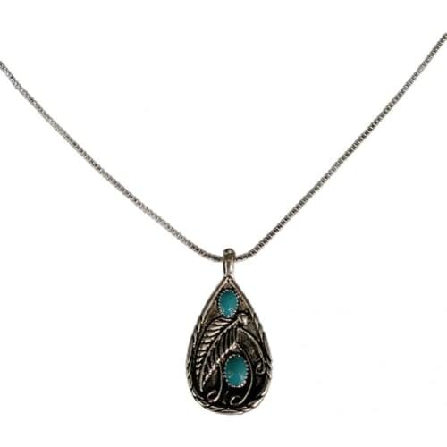Jewelry Stylish Leaf Water Drop Pendant Necklace Unisex Metal Necklace Turquoises Stone Jewelry Accessory