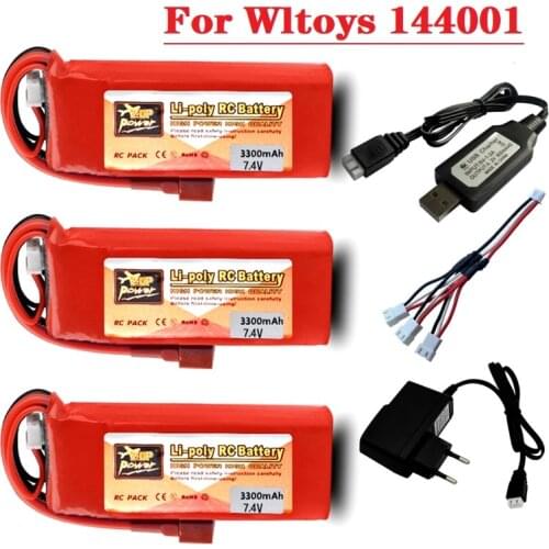 Wltoys 144001 car 2s 7.4 V 3300mAh Lipo battery Charger Set with T Plug for Wltoys 1/14 144001 RC car boat Lipo battery parts