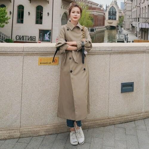 Womens High Waist Belted Windbreaker Casual Oversized Plus Long Cotton Material Trenched Fashion Elegant Ladies Female Coat FG7