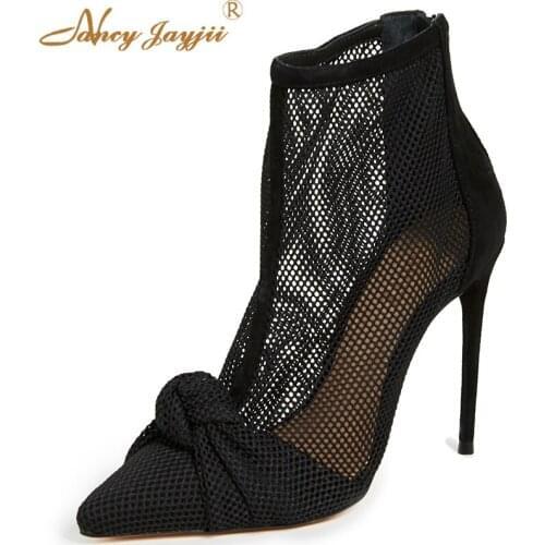 Black 2019 Spring Ladies Ankle Boots Summer Pointed Toe Thin Heels Solid Butterfly-Knot Sexy Fashion Shoes Woman Big Size 45 44