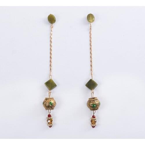 LosoDo European and American fashion Bohemia vintage lantern crystal gem earrings for women Indian ethnic minimalist jewelry