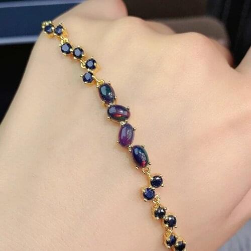 Natural Opal Women Bracelet Luxury 925 Sterling Silver Opal Round Bead Charm Bracelet Elegant Women Jewelry Accessories