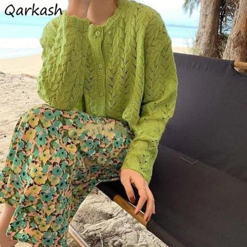 Sweaters Women Colorful Hollow Out Spring French Style Tender Loose Single Breasted Lady All-match Simple Casual Cardigan Female