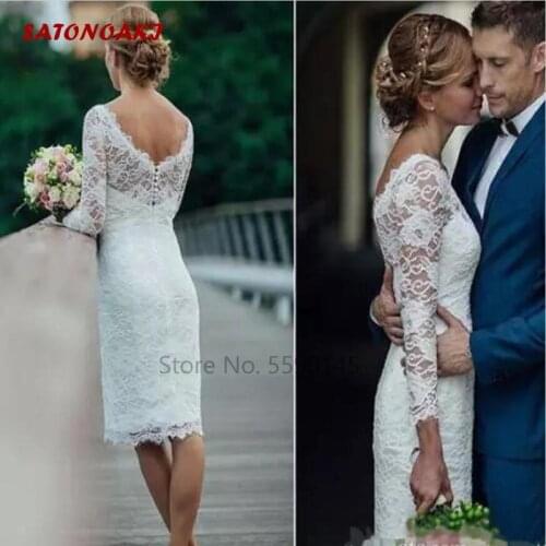 Summer 2020 Short Wedding Dress Long Sleeve Knee Length Simple Sheath Boho Bridal Gowns Custom Made Vestido De Novia Online Shop