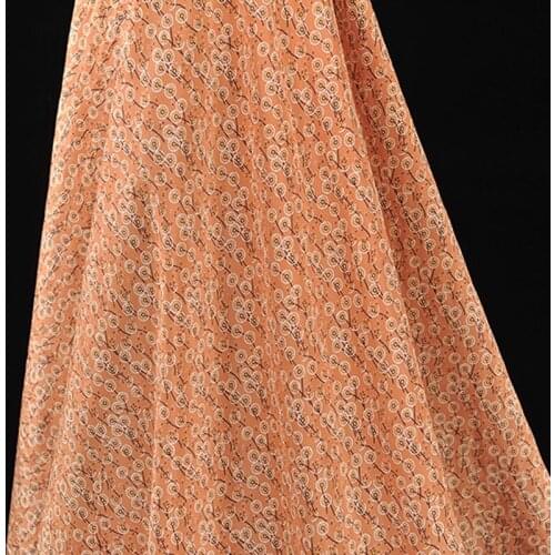 114CM 16MM Print Thin Orange Blue Silk Crepe De Chine Fabric for Summer Dress Blouse Skirt Shirt Scarf Pants J224