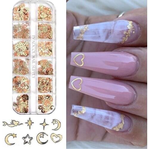 12 Grids Nail Art Glitter Sequins Metallic Slice Flakes Acrylic Nails Design Manicure Decoration