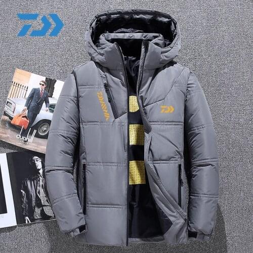 2021 Daiwa White Duck Down Fishing Jacket Warm Hooded Thick Puffer Jacket Coat Keep Warm Thermal Winter Daiwa Fishing Clothes