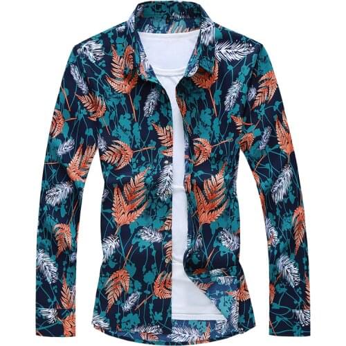 2021 Autumn Spring Clothes Shirt MenS Long Sleeves OverSize M-5XL 6XL 7XL Hawaiian Beach Casual Floral Shirt For Man