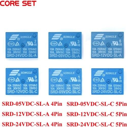 5pcs 5 Pins SRD-05VDC-SL-C SRD-12VDC-SL-A SRD-24VDC-SL-C 5V 12V 24V 10A 250VAC Power Relay PCB 4Pin 5Pin Type T73-5V 10A 125VAC