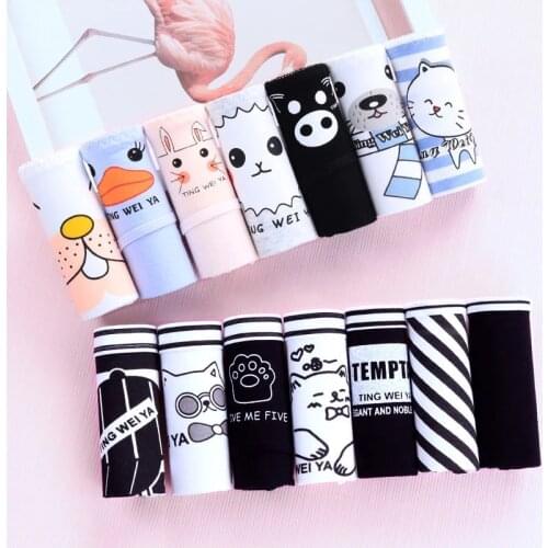 7PCS/Set Womens Sexy Underwear Cute Cotton Panties Briefs For Girl Ladies lingerie Cartoon Girls Pink Pantys Underpants Thongs