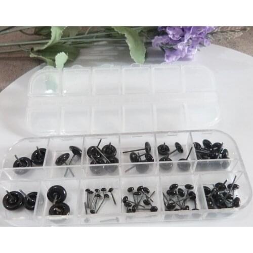 70pcs/lot black 3/4/5/6/7/8/9/10/11/12mm mix size glass pin toy eyes for diy doll findings