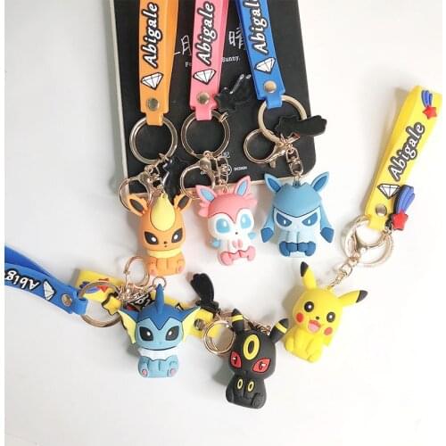 Pokemon Figures Key Chain Kawaii Anime Eeveelution Glaceon Eevee Vaporeon Jolteon Flareon Espeon Umbreon Leafeon Pikachu
