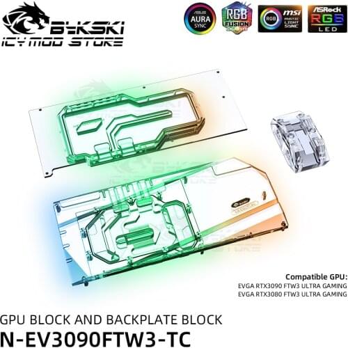 Bykski A-RGB VGA Water Block Backplate Block For EVGA Geforce RTX 3080 3090 FTW3 ULTRA GAMING GPU Heatsink N-EV3090FTW3-TC
