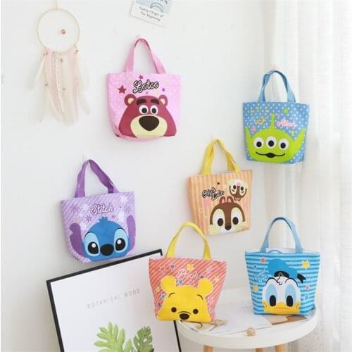 Disney cartoon Mickey Mouse Stitch Pooh bear portable canvas bag mobile phone bag lunch bag storage bag