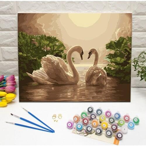 Two Swans Oil Painting by Number for Adults Hand Painted Canvas Wall Art Picture For Living Room Decoration Wall Art 40x50cm