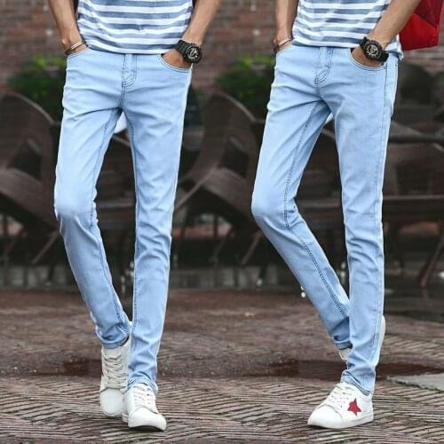 Denim Jeans mens trendy brand 2021 spring summer Slim stretch feet pants Korean casual wild teenager long pants
