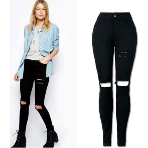 Stretch Jeans taille haute pantalon Slim Denim Skinny Pants personality Street trendsetters Solid color 2020 Hot New