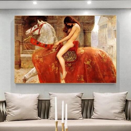 Art painting nude woman Godiva on horseback painting picture print posters and prints home living room wall decoration painting