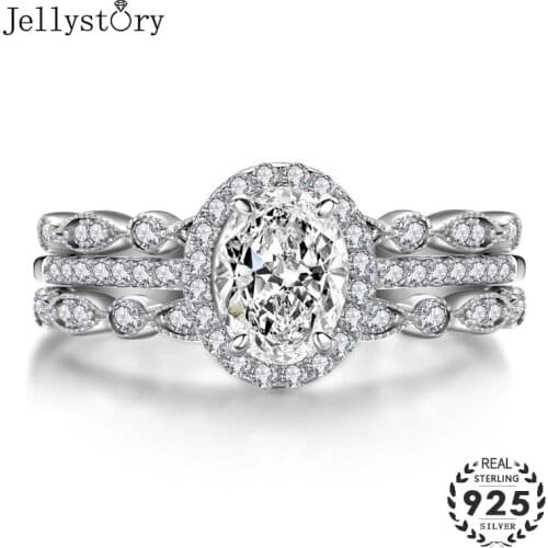 Jellystory 3 in 1 charm lady ring with oval 5A zircon gemstone 100% real 925 sterling silver jewelry for wedding engagement gift