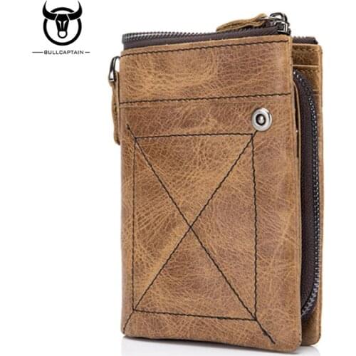 BULL CAPTAIN Genuine Cowhide Men Wallet Short Coin Purse Small Vintage Wallet Brand High Quality Designer New Short Wallet