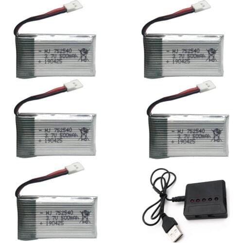 3.7V 500mAh lipo battery with 5in1 charger USB for Syma X5C X5SW Tanco M68 Chengxing CX-30 H5C quadrocopter 752540 toys battery