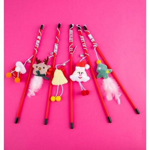 Cute Cartoon Funny Christmas Tree Santa Claus Cat Teaser Toy Christmas Cat Teaser Wand Cat Interactive Toy Pet Supplies