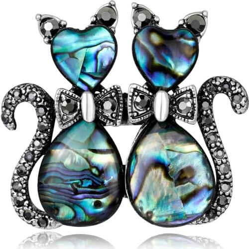 Fashion shell cats Brooches jewelry High Quality glass rhinestone animal pins and brooches for women men suits scarf pins metal