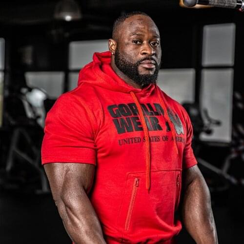 Mens fashion print fitness sport casual short sleeved hoodie vest gym running training muscles bodybuilding cotton Sportswear