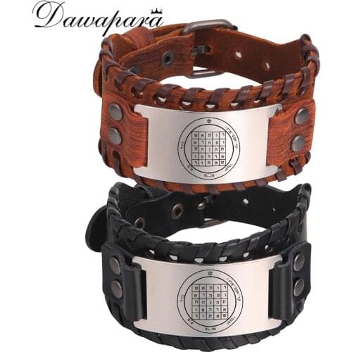 Dawapara Key of Solomon Talisman Vintage Leather Bangles Attracting Money Business Talisman Pentacle of Saturn Men Bracelet
