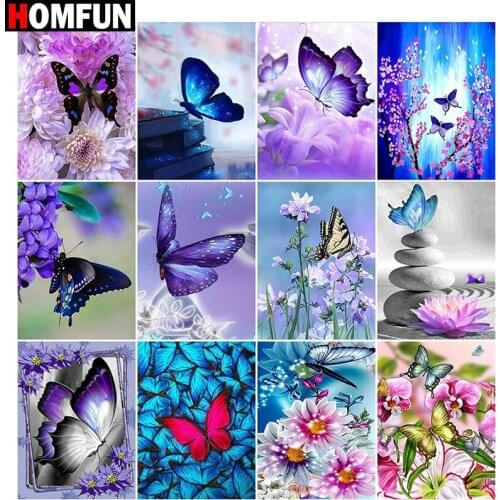 HOMFUN Full Square/Round Drill 5D DIY Diamond Painting "Vlinder Flowe" Embroidery Cross Stitch 5D Home Decor Gift