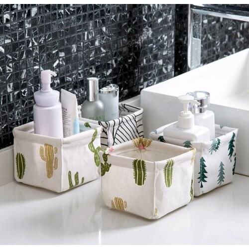 Cotton and Linen Desktop Makeup Organizer Storage Box Desk Stationery Storage Basket Cosmetic Debris Finishing Box