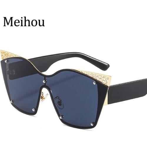 Rimless Glasses 2021 New Oversized One Piece Cat Eye Sunglasses For Women Vintage Gradient Rivet Sun Glasses Female Shades