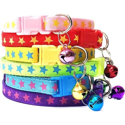 Pets Dog Puppy Stars Print Bell Buckle Adjustable Collar Necklace Cat Neck Strap For Cats Puppy Collars Cats Kitten Cat Collar